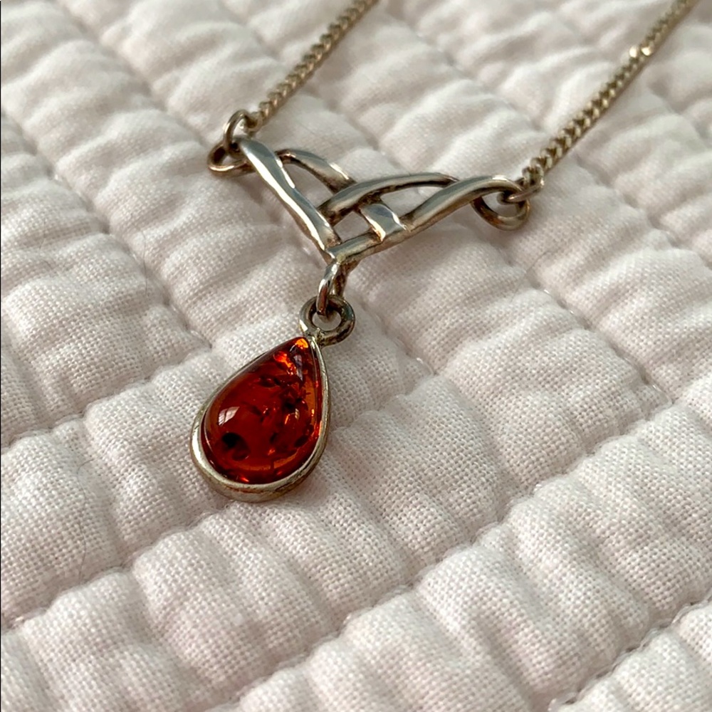 Vintage Silver Celtic Knot Amber Necklace